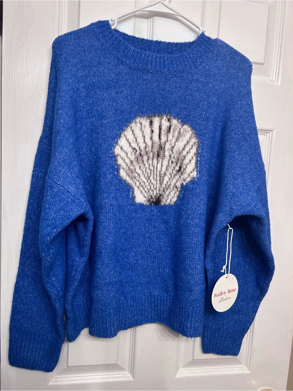 Bailey Rose Royal Blue Shell Crewneck Sweater